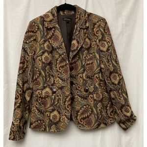 Notations Women's Brown Paisly Floral Tapestry Blazer- Size S